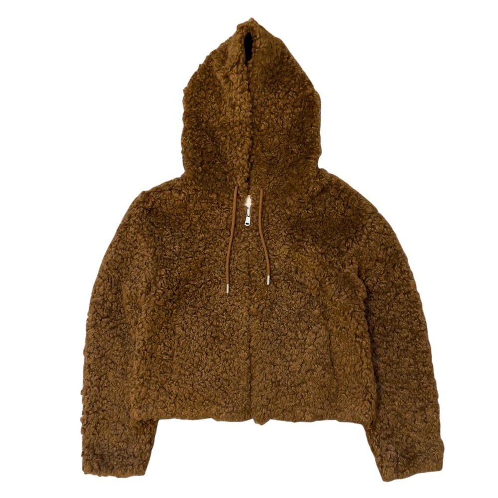Avec Les Filles Cropped Faux Fur Zip-Up Hooded Teddy Jacket
